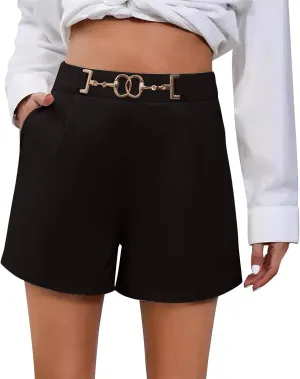 Women's Summer Dressy Casual Elastic Waist Wide Leg Suit Tailored Shorts Comfy Elegant Work Trouser Shorts Blazer Pants 2025