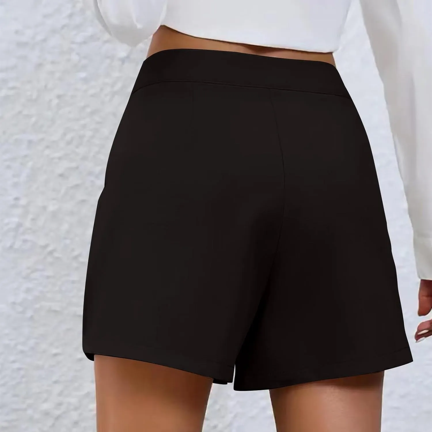 Women's Summer Dressy Casual Elastic Waist Wide Leg Suit Tailored Shorts Comfy Elegant Work Trouser Shorts Blazer Pants 2025