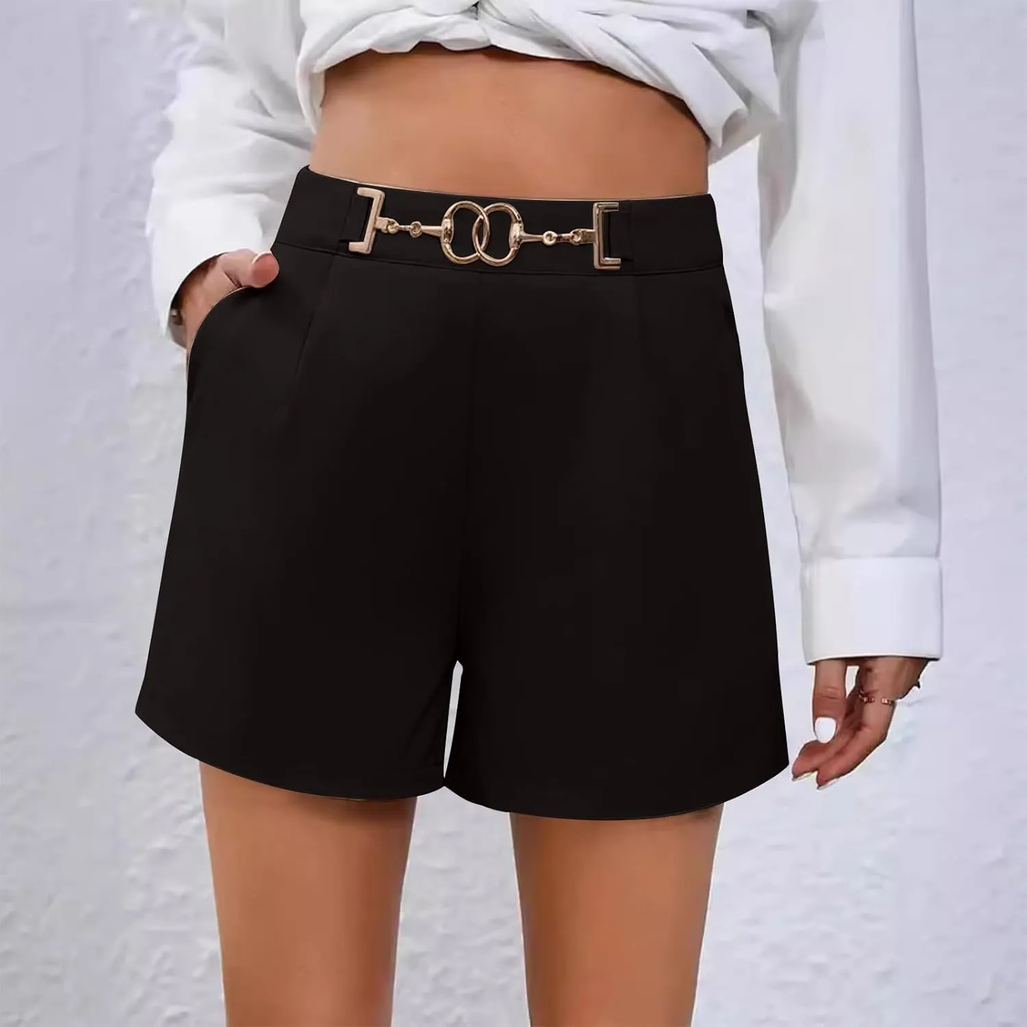 Women's Summer Dressy Casual Elastic Waist Wide Leg Suit Tailored Shorts Comfy Elegant Work Trouser Shorts Blazer Pants 2025