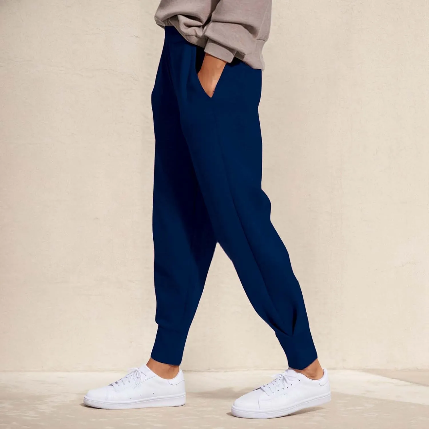 Women's Summer High Waist Sweatpants Solid Color Fleece-Lined Ankle Joggers Cozy Casual Lounge Wear