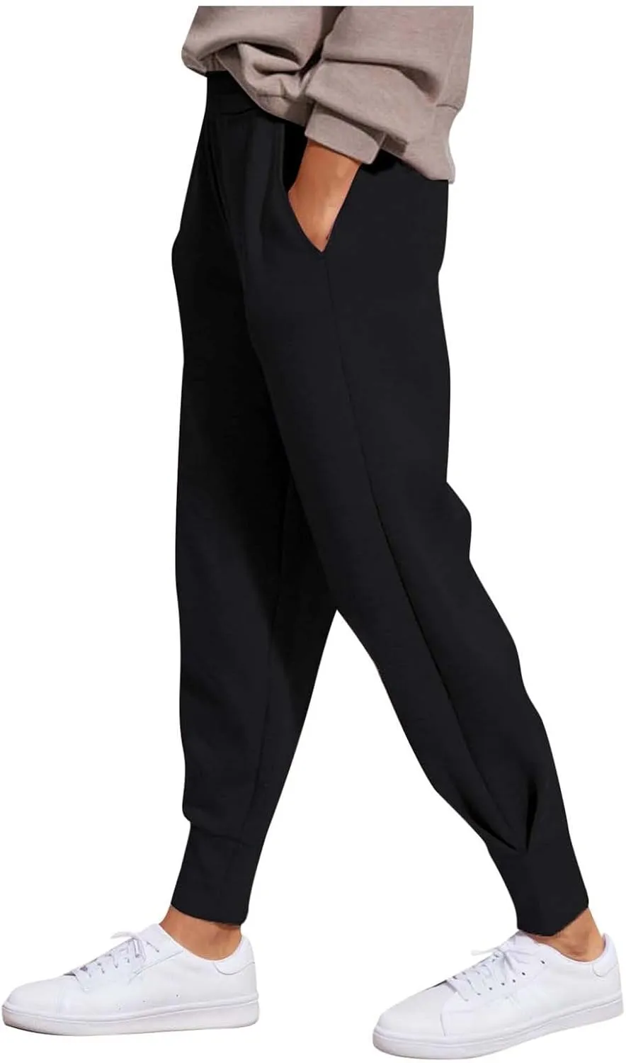 Women's Summer High Waist Sweatpants Solid Color Fleece-Lined Ankle Joggers Cozy Casual Lounge Wear