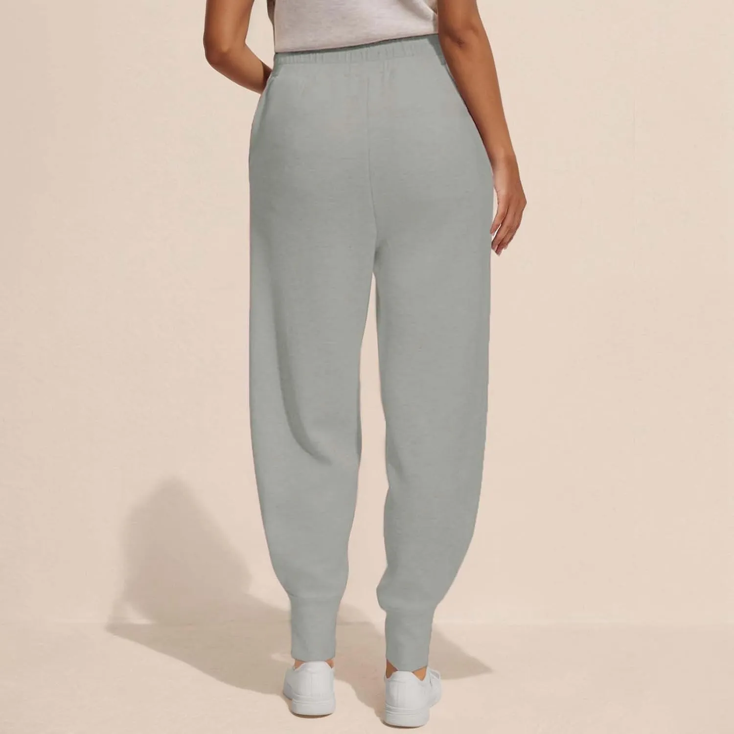 Women's Summer High Waist Sweatpants Solid Color Fleece-Lined Ankle Joggers Cozy Casual Lounge Wear