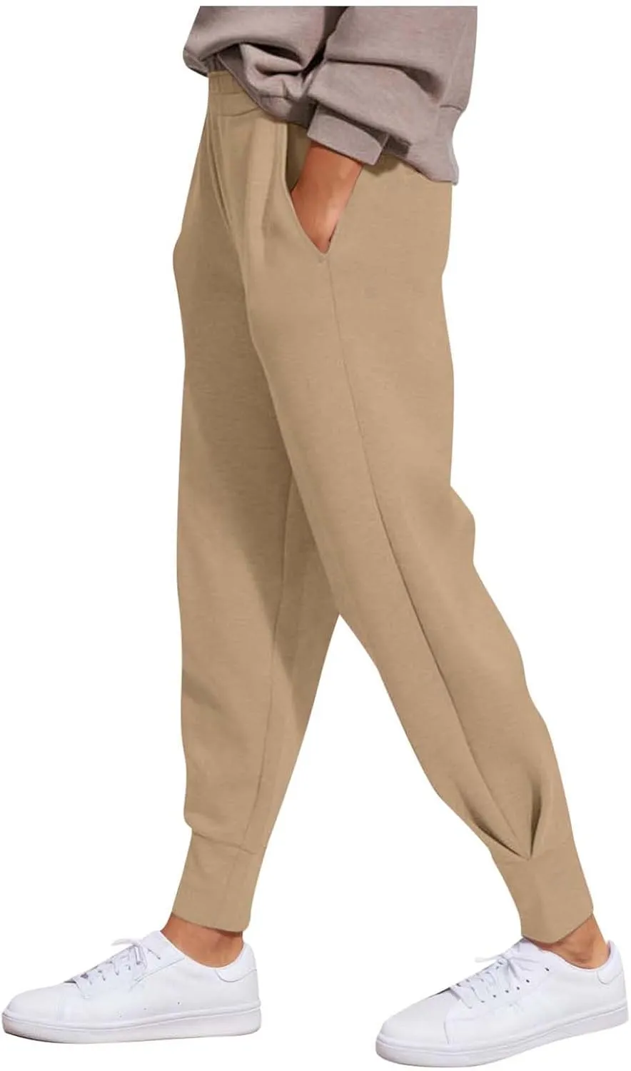 Women's Summer High Waist Sweatpants Solid Color Fleece-Lined Ankle Joggers Cozy Casual Lounge Wear