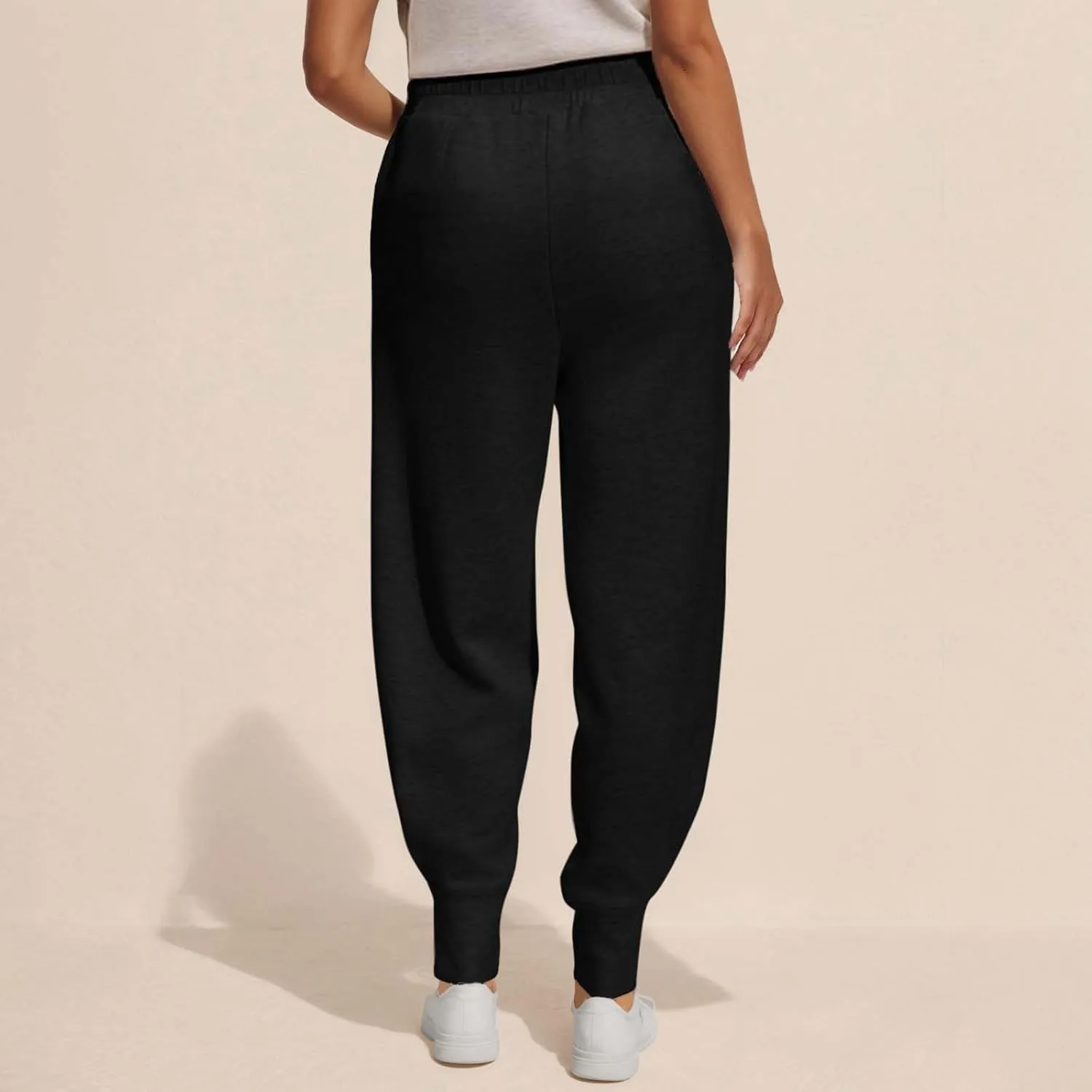 Women's Summer High Waist Sweatpants Solid Color Fleece-Lined Ankle Joggers Cozy Casual Lounge Wear