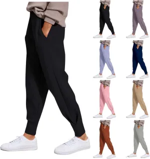 Women's Summer High Waist Sweatpants Solid Color Fleece-Lined Ankle Joggers Cozy Casual Lounge Wear
