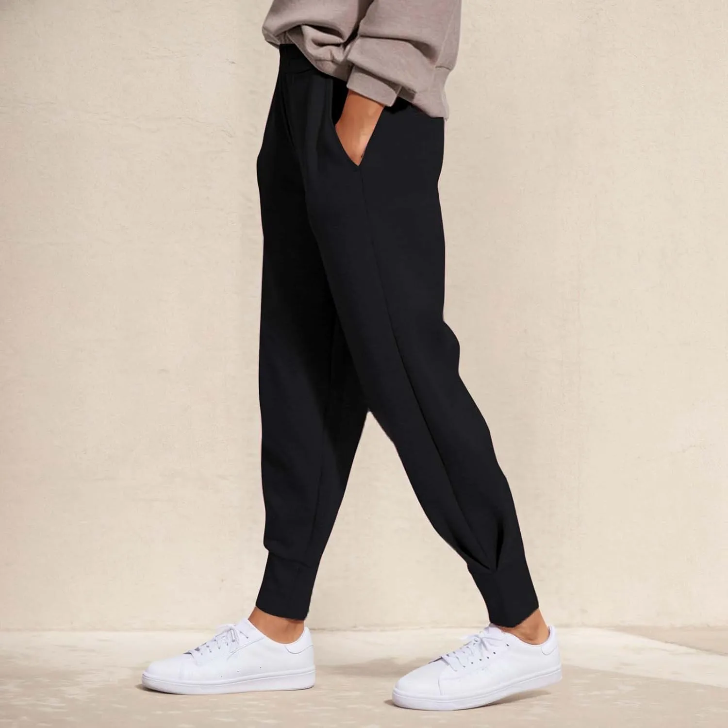 Women's Summer High Waist Sweatpants Solid Color Fleece-Lined Ankle Joggers Cozy Casual Lounge Wear