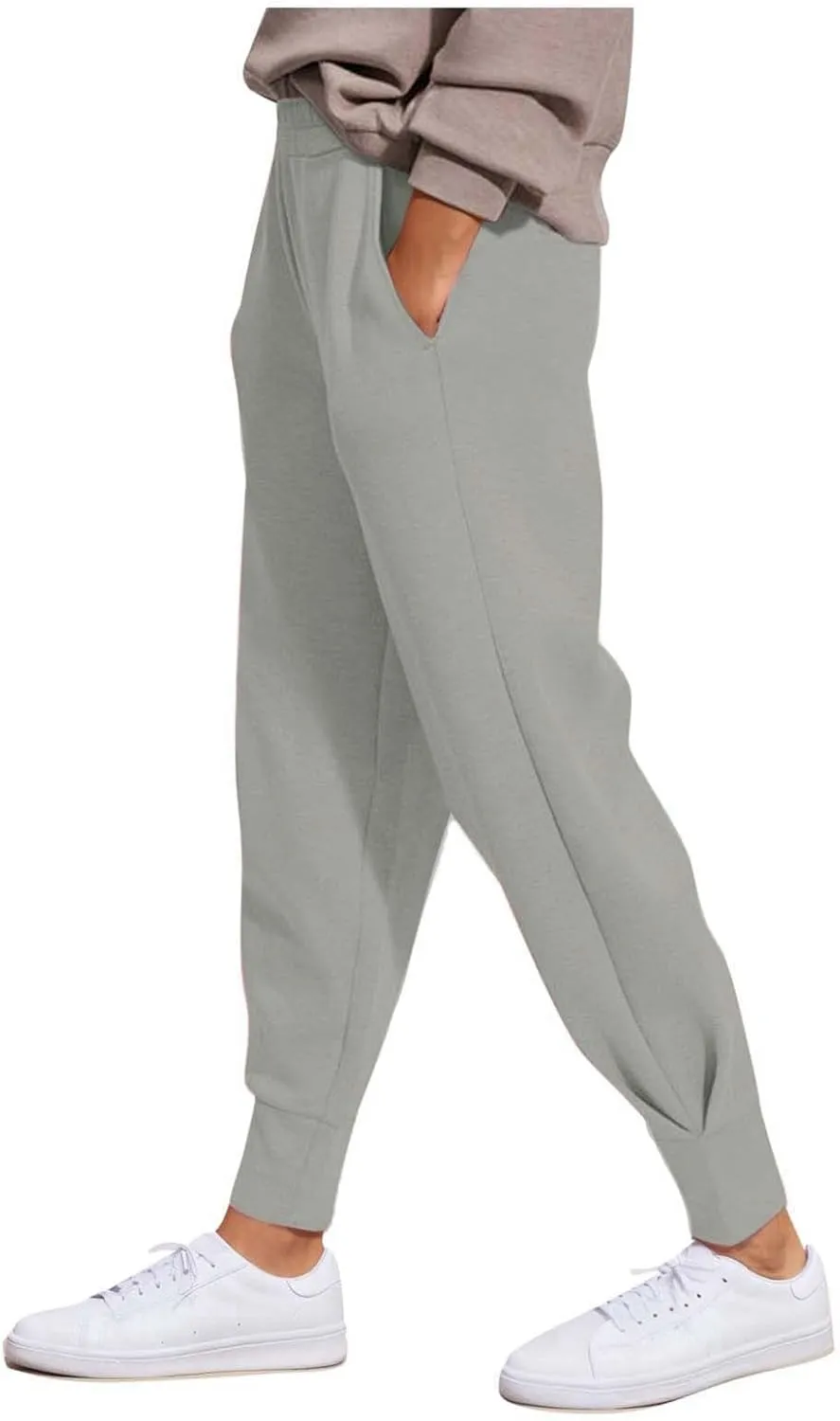 Women's Summer High Waist Sweatpants Solid Color Fleece-Lined Ankle Joggers Cozy Casual Lounge Wear