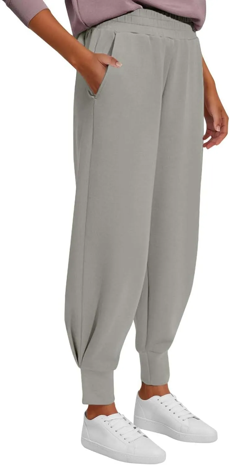 Women's Summer High Waist Sweatpants Solid Color Fleece-Lined Ankle Joggers Cozy Casual Lounge Wear