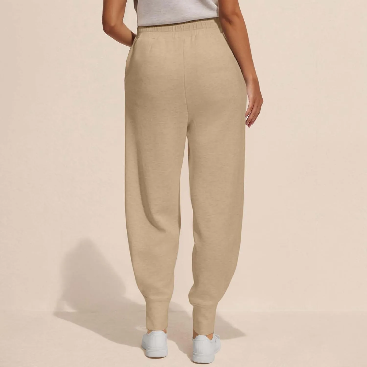 Women's Summer High Waist Sweatpants Solid Color Fleece-Lined Ankle Joggers Cozy Casual Lounge Wear