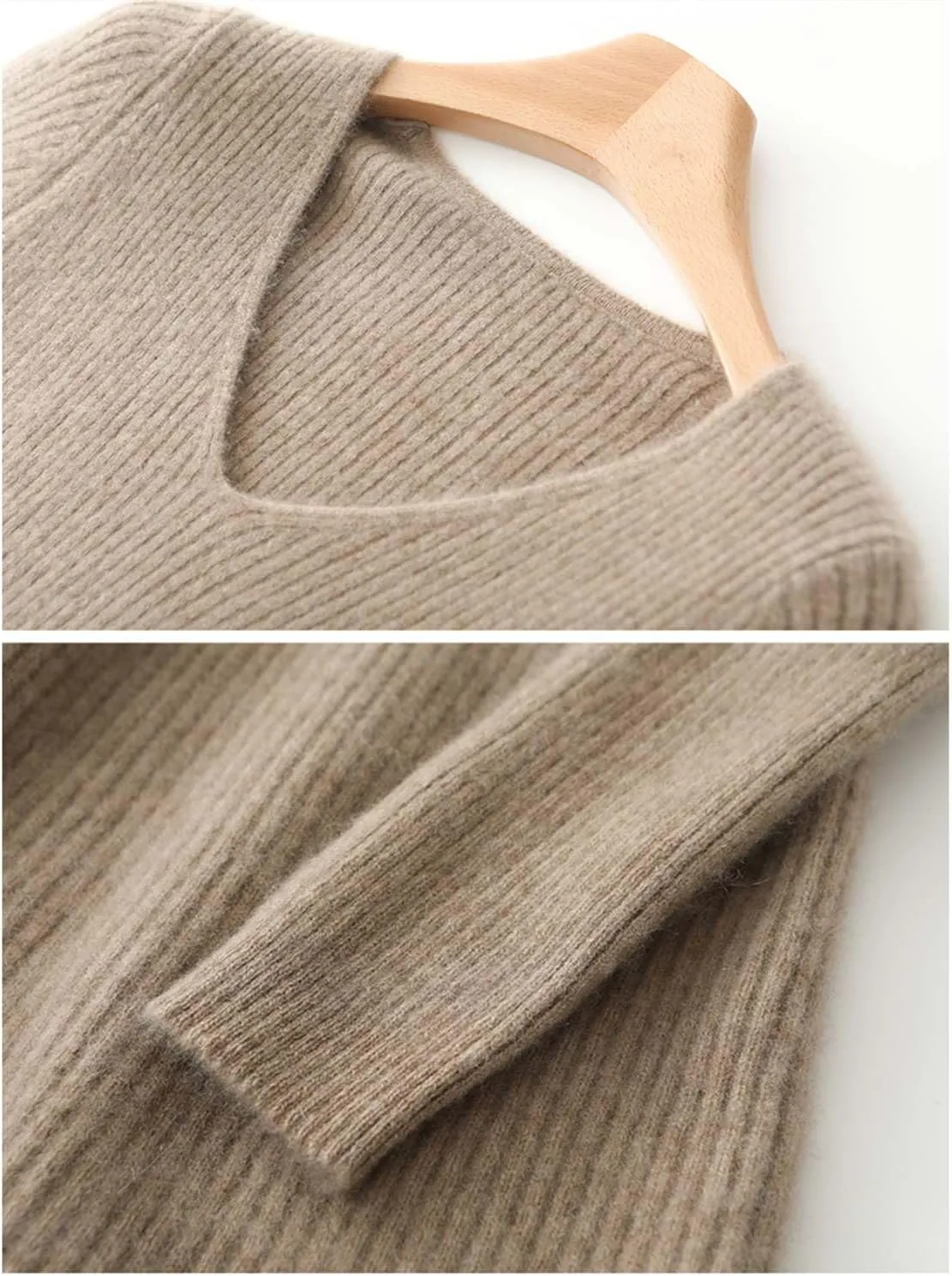 Women's Sweater Dress 100% Merino Wool Pullover Long Sleeve V Neck Knitted Slim Tops