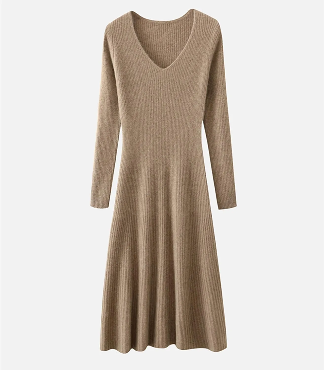Women's Sweater Dress 100% Merino Wool Pullover Long Sleeve V Neck Knitted Slim Tops