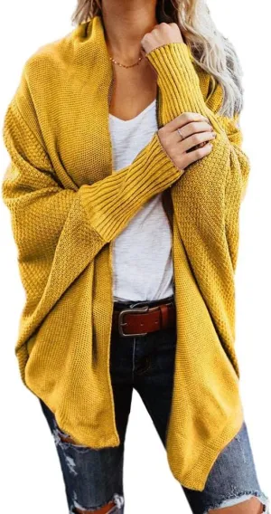 Women's Sweaters Cardigan Oversized Chunky Knit Kimono Slouchy Wrap Batwing Open Front Outwear Coat
