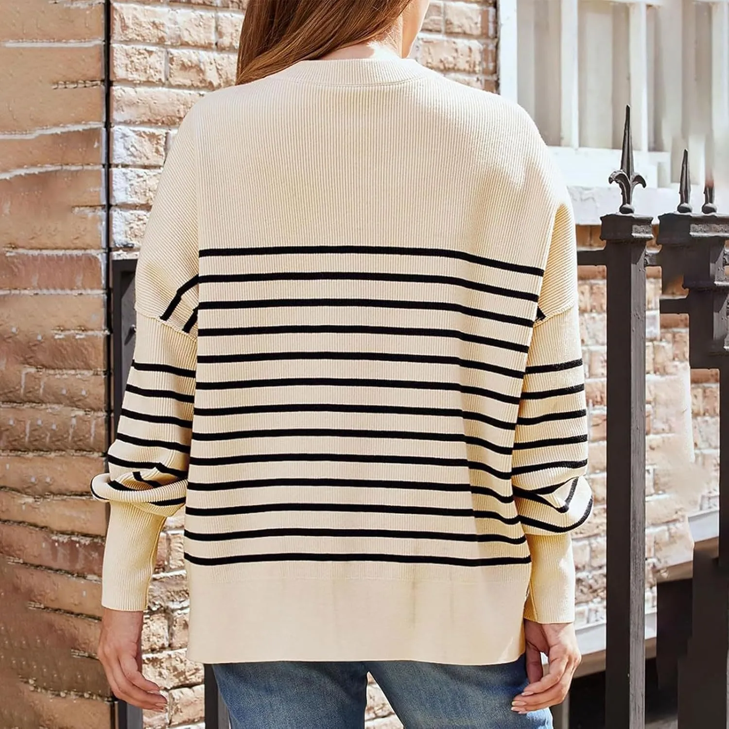 Womens Sweaters Fall 2024 Striped Oversized Sweater Turtleneck Pullover Fashion Outfit Winter Trendy Clothes