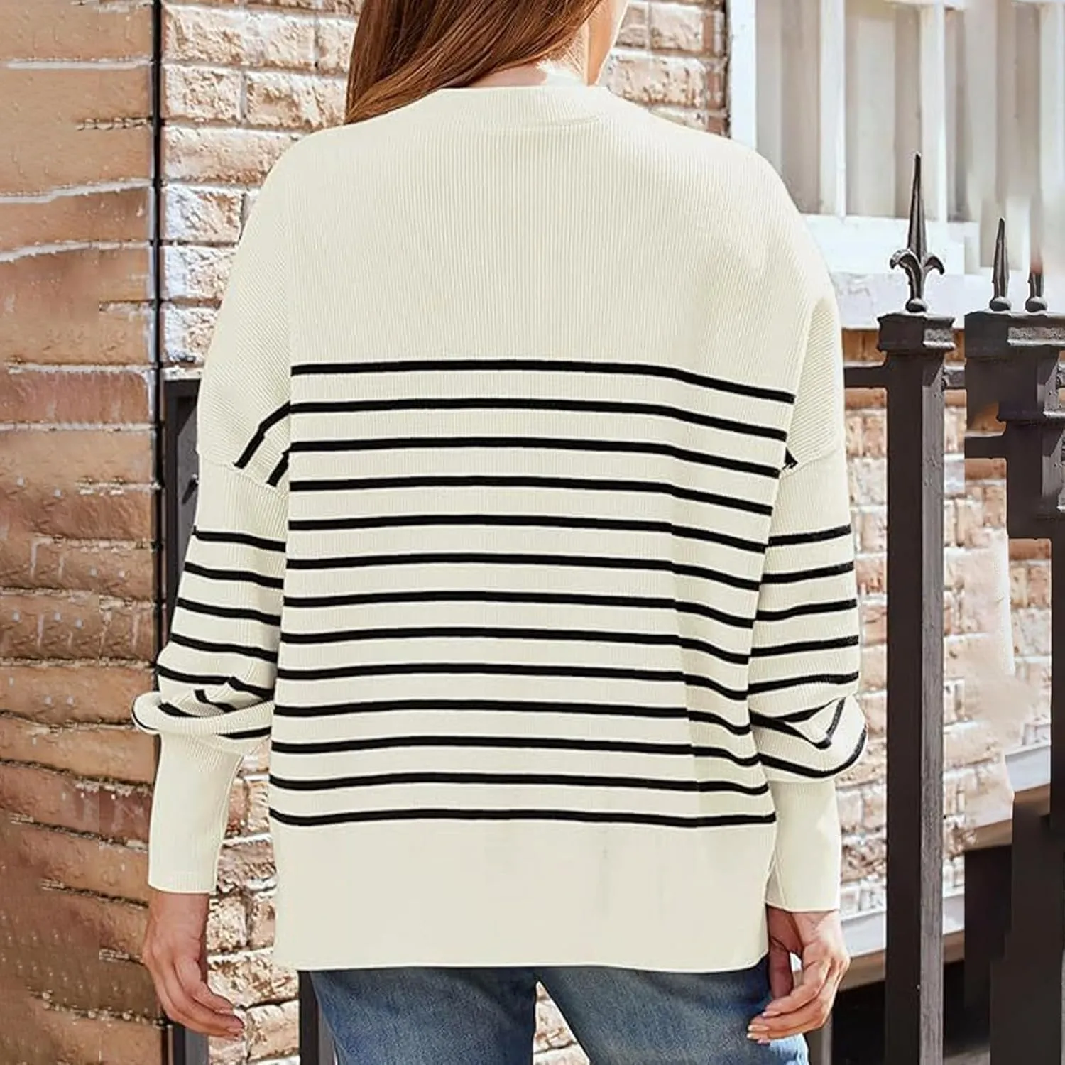 Womens Sweaters Fall 2024 Striped Oversized Sweater Turtleneck Pullover Fashion Outfit Winter Trendy Clothes