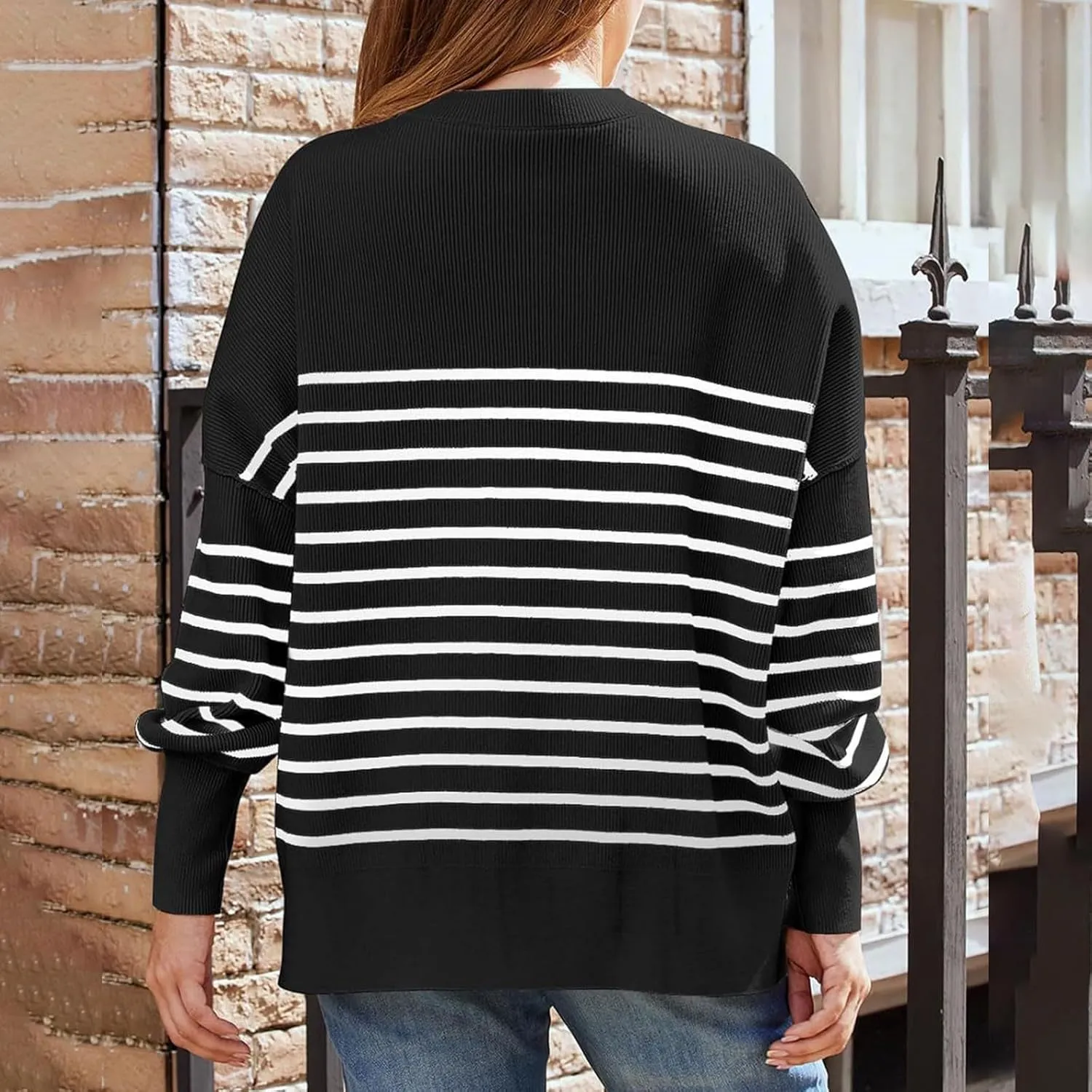 Womens Sweaters Fall 2024 Striped Oversized Sweater Turtleneck Pullover Fashion Outfit Winter Trendy Clothes