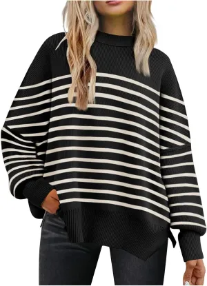 Womens Sweaters Fall 2024 Striped Oversized Sweater Turtleneck Pullover Fashion Outfit Winter Trendy Clothes
