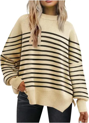 Womens Sweaters Fall 2024 Striped Oversized Sweater Turtleneck Pullover Fashion Outfit Winter Trendy Clothes