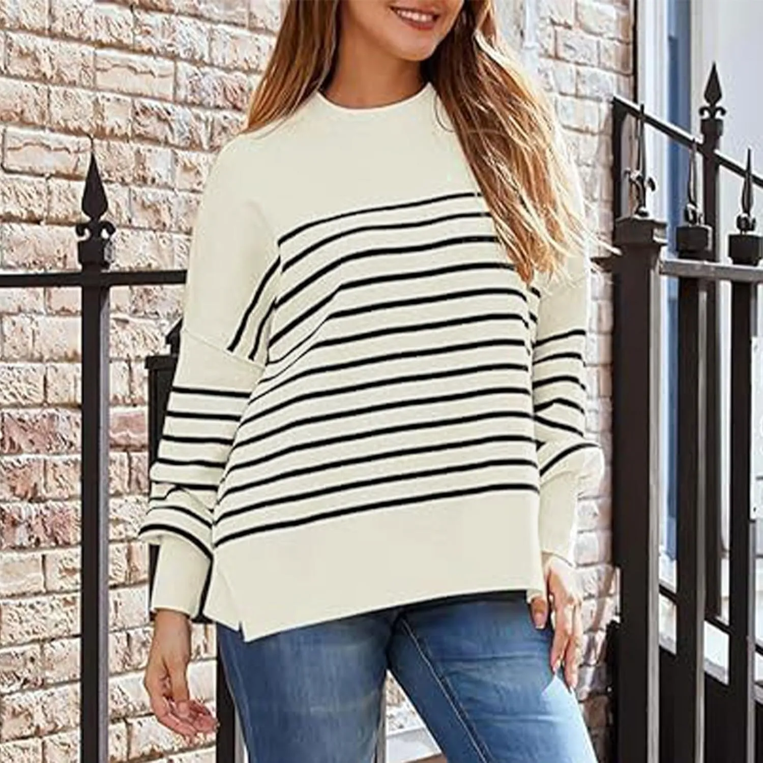 Womens Sweaters Fall 2024 Striped Oversized Sweater Turtleneck Pullover Fashion Outfit Winter Trendy Clothes