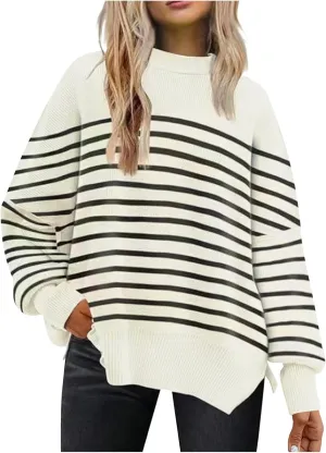 Womens Sweaters Fall 2024 Striped Oversized Sweater Turtleneck Pullover Fashion Outfit Winter Trendy Clothes