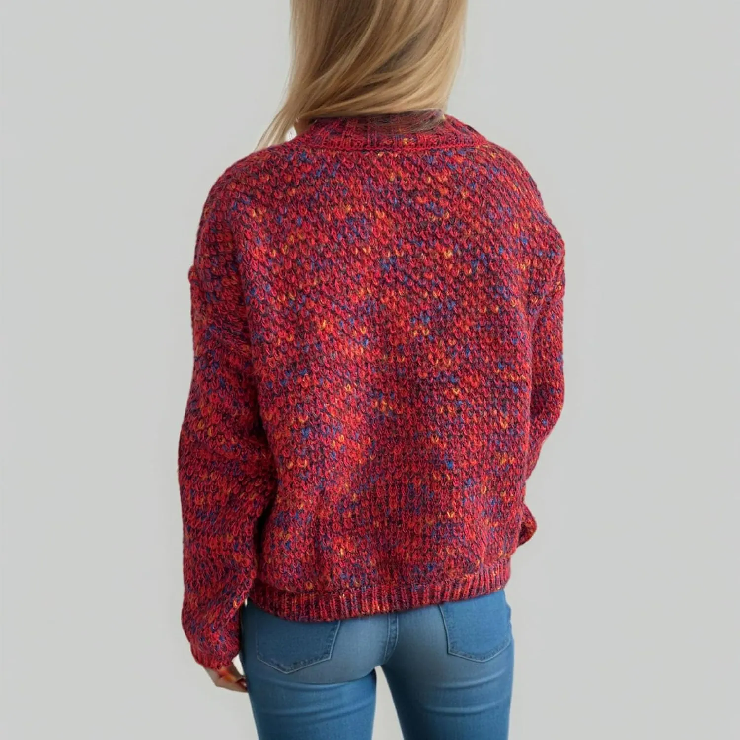 Women's Sweaters Fashion Color Block Mock Neck Long Sleeve Chunky Knitted Jumpers Tops Casual Loose Pullover Sweaters