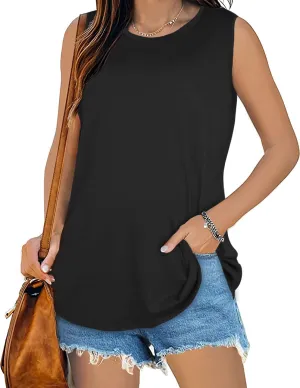 Womens Tank Tops Summer T Shirts Sleeveless Casual Loose Tunic Blouses