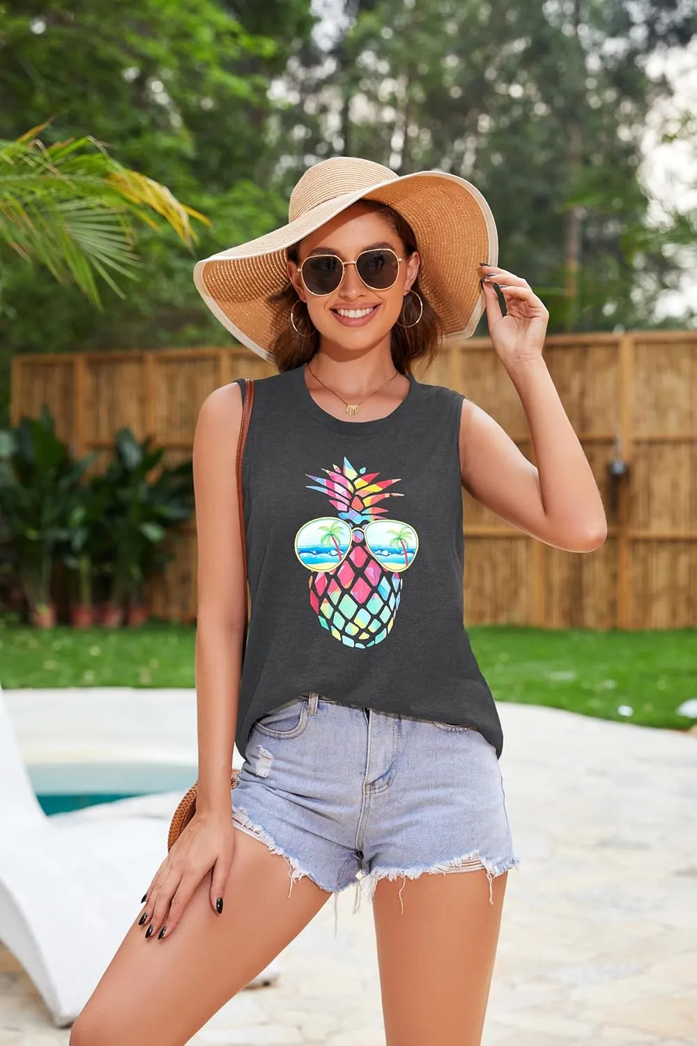 Womens Tank Tops Summer T Shirts Sleeveless Casual Loose Tunic Blouses