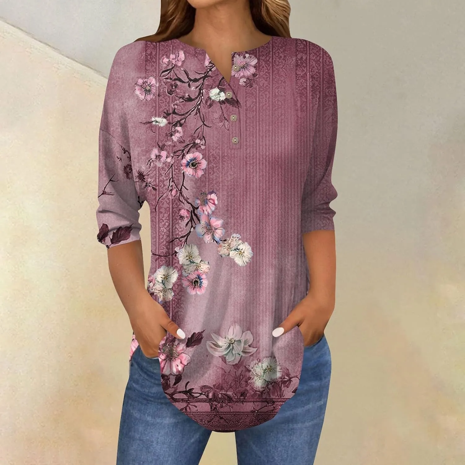 Women's Tops Work,3/4 Sleeve T Shirts for Women Womens 3/4 Sleeve T Shirts Sexy Womens 3/4 Sleeve Tops Going Out Fall Tees