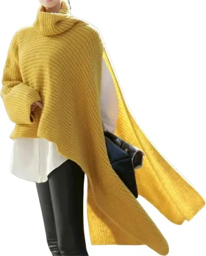 Women's Trendy Turtle Neck Pullover Sweaters Fall Winter Oversized Casual Long Sleeve Split Knit Tops