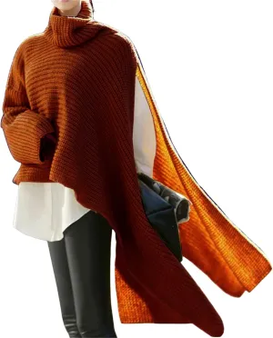 Women's Trendy Turtle Neck Pullover Sweaters Fall Winter Oversized Casual Long Sleeve Split Knit Tops