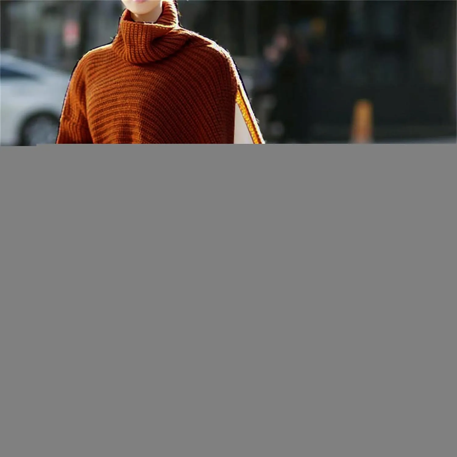 Women's Trendy Turtle Neck Pullover Sweaters Fall Winter Oversized Casual Long Sleeve Split Knit Tops