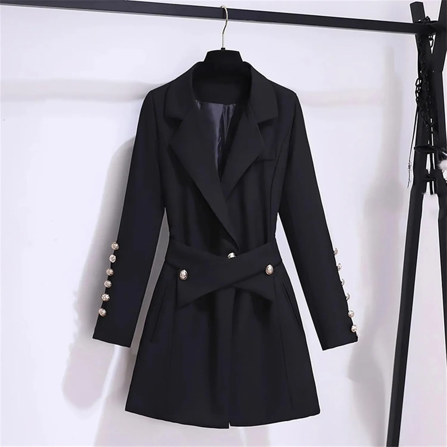 Women's Turn-down Slim Collar Suit Dress Jackets Tailored Coat Button Waistband Blazers