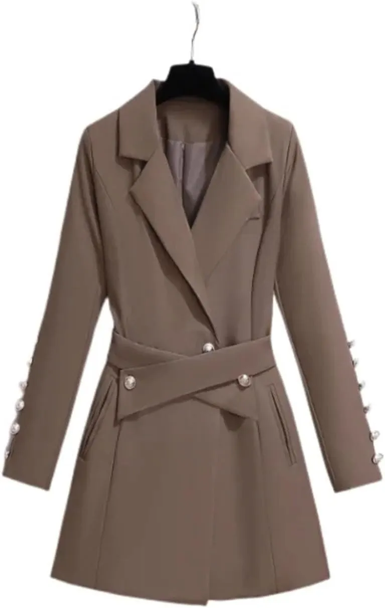 Women's Turn-down Slim Collar Suit Dress Jackets Tailored Coat Button Waistband Blazers