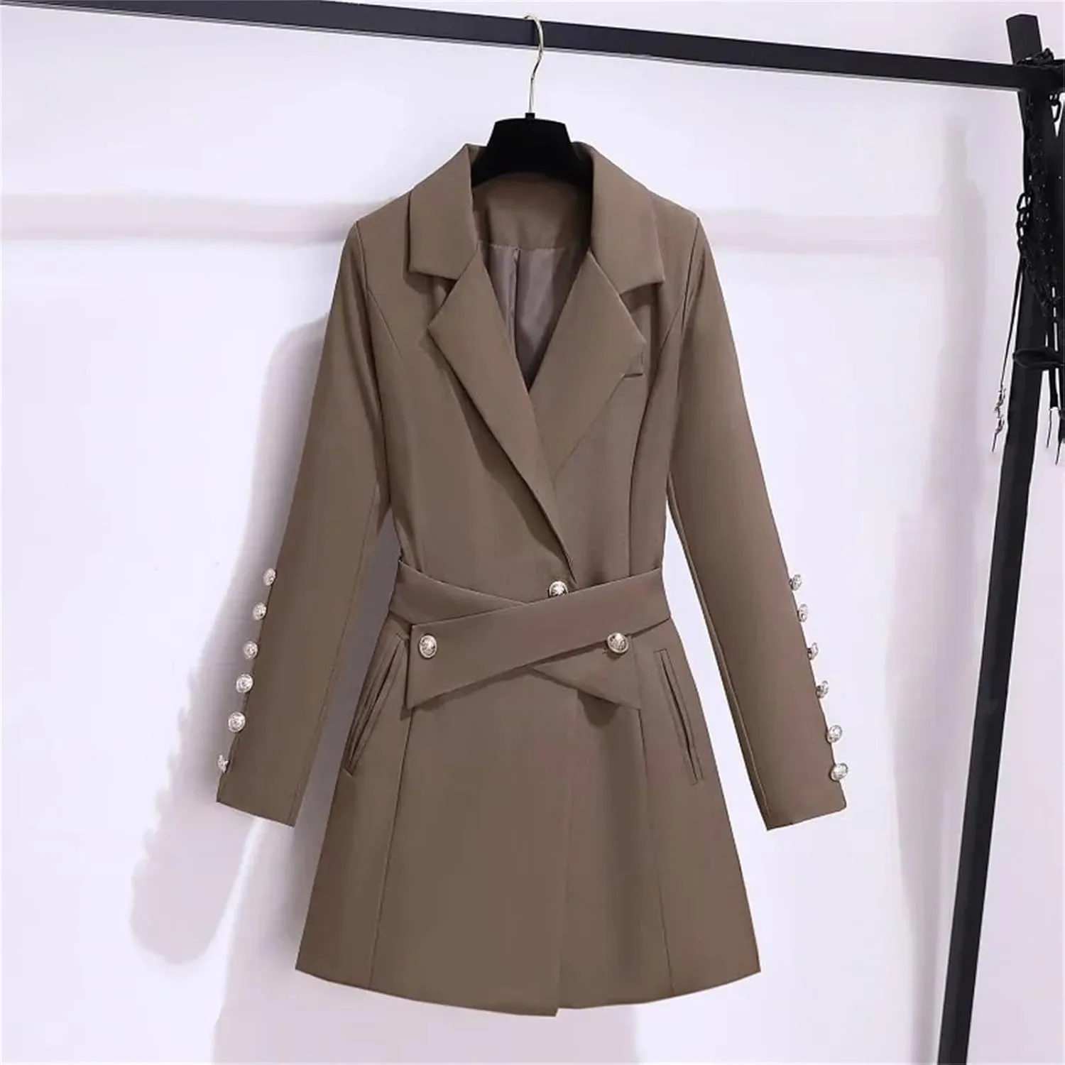 Women's Turn-down Slim Collar Suit Dress Jackets Tailored Coat Button Waistband Blazers