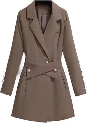 Women's Turn-down Slim Collar Suit Dress Jackets Tailored Coat Button Waistband Blazers