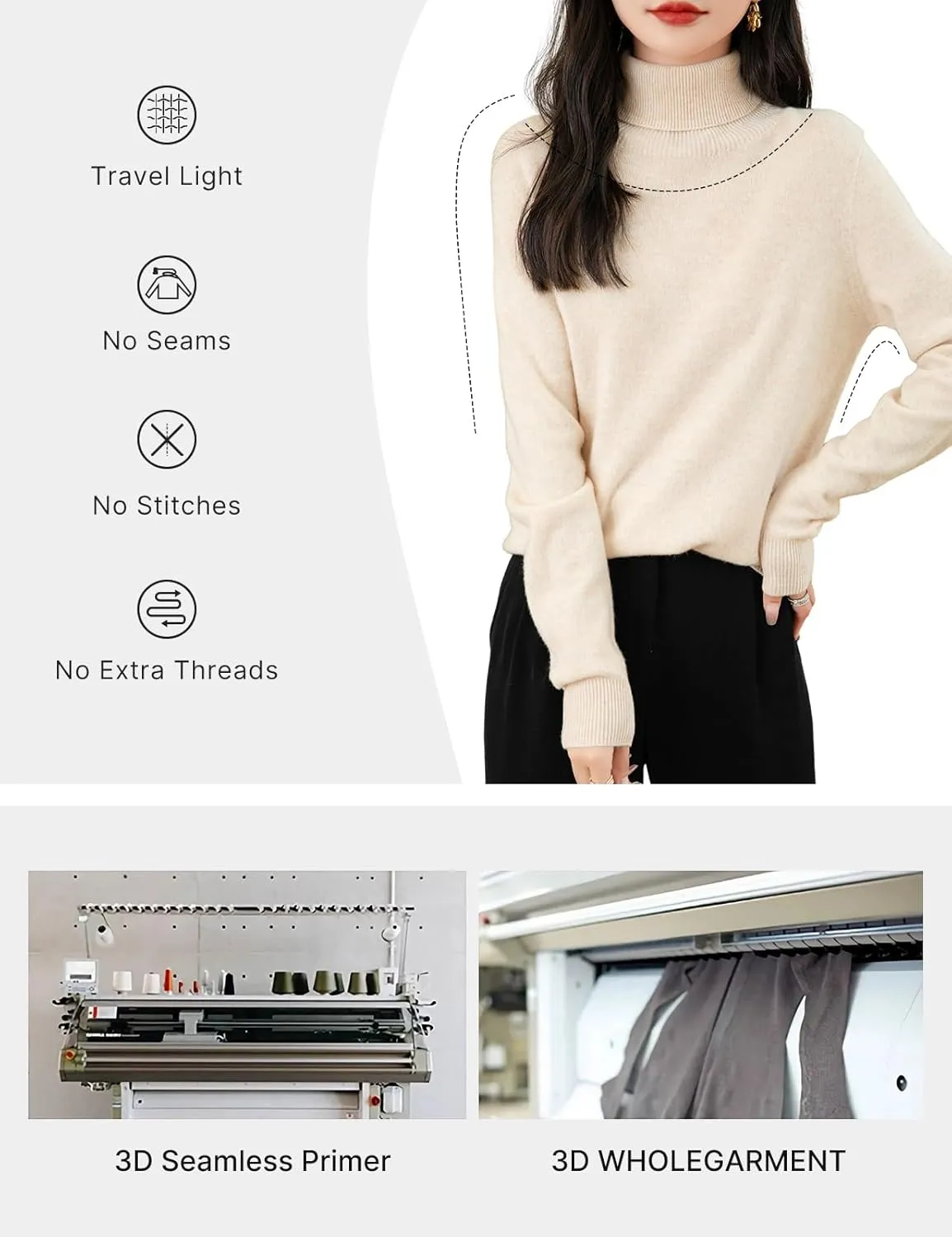 Women's Turtleneck 100% Merino Wool 2025 First-Line Ready to Wear Fall Winter Seamless Knit Pullover Sweater