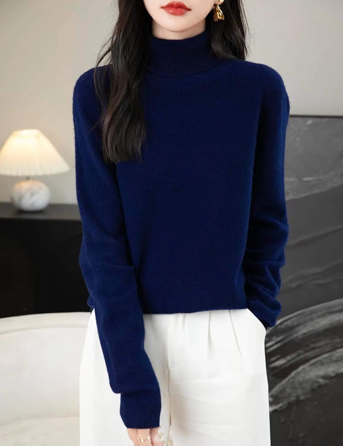 Women's Turtleneck 100% Merino Wool 2025 First-Line Ready to Wear Fall Winter Seamless Knit Pullover Sweater
