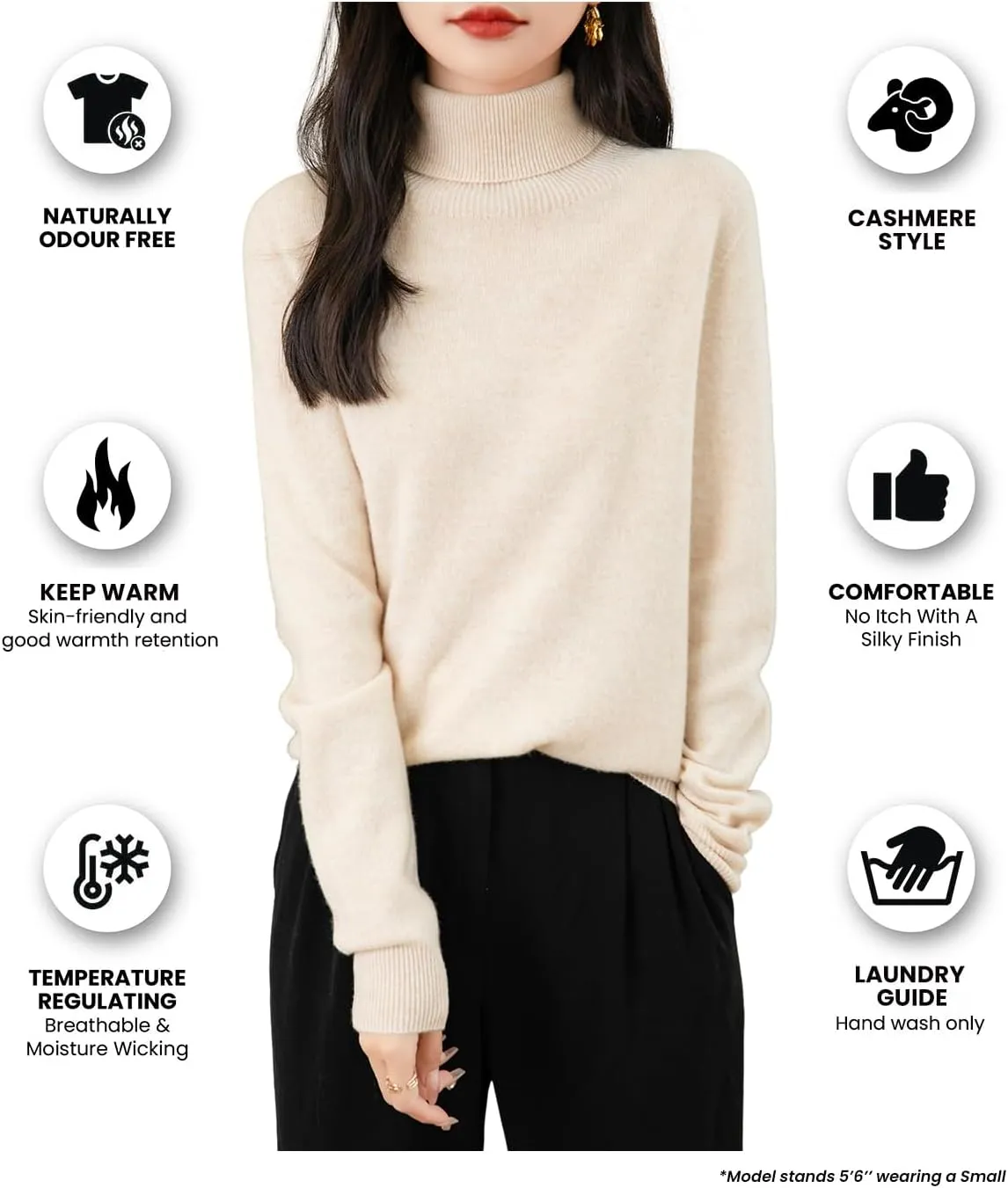 Women's Turtleneck 100% Merino Wool 2025 First-Line Ready to Wear Fall Winter Seamless Knit Pullover Sweater