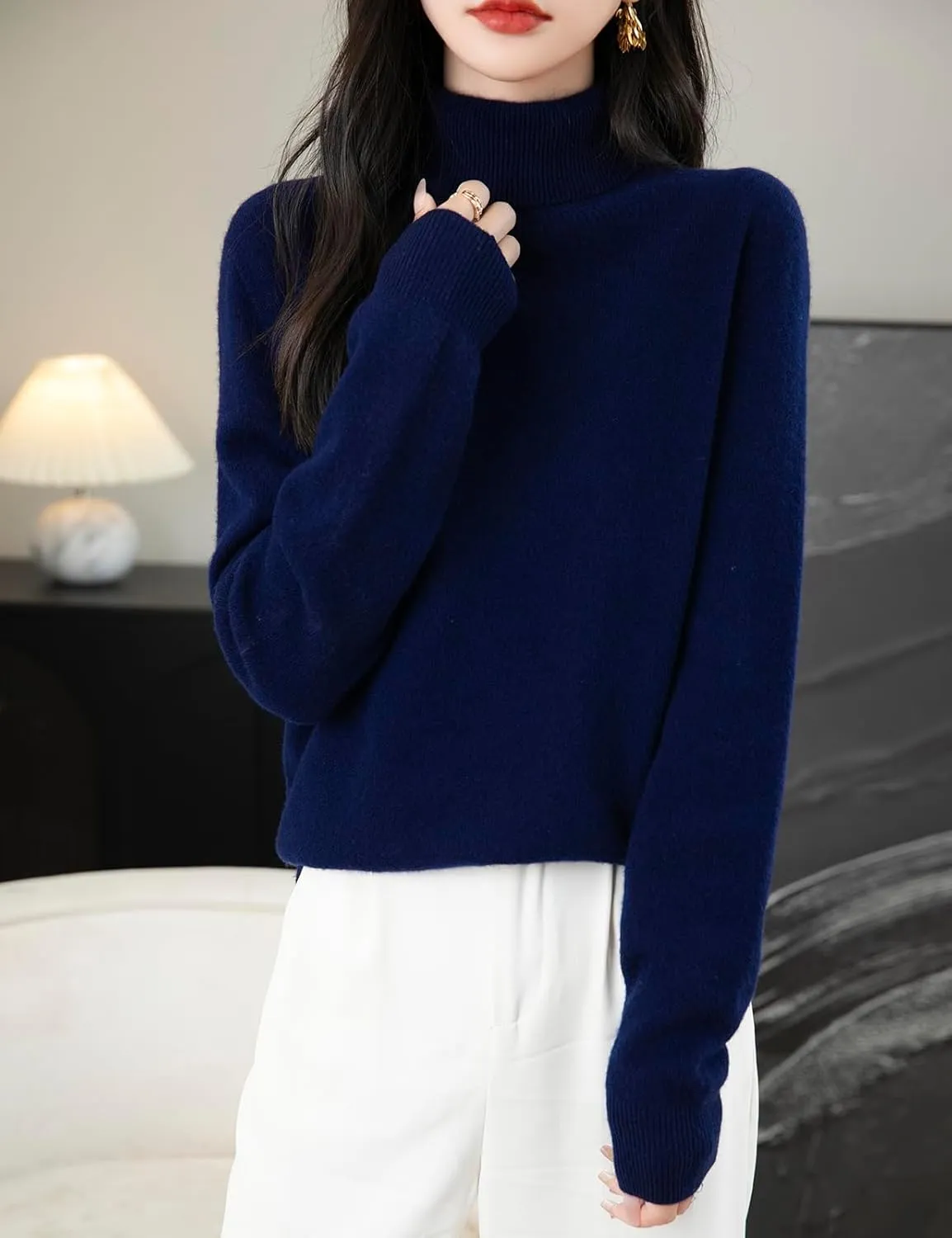 Women's Turtleneck 100% Merino Wool 2025 First-Line Ready to Wear Fall Winter Seamless Knit Pullover Sweater
