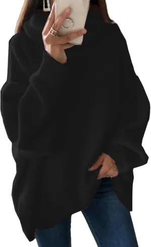 Women's Turtleneck Oversized Sweaters Batwing Chunky Pullover Sweater Casual Fall Loose Knit Jumper Tops