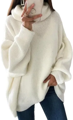 Women's Turtleneck Oversized Sweaters Batwing Chunky Pullover Sweater Casual Fall Loose Knit Jumper Tops