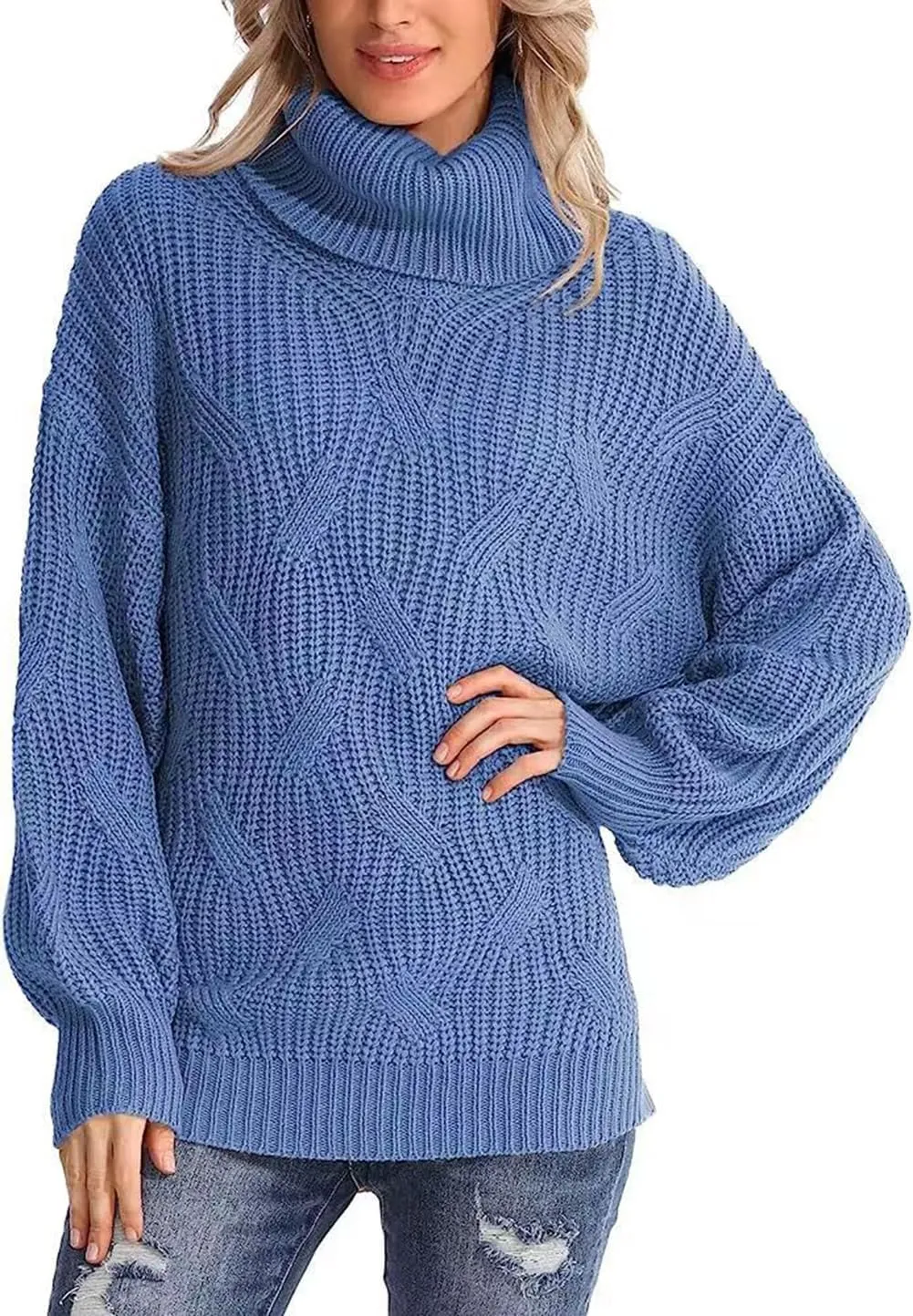 Women's Turtleneck Oversized Sweaters Knit Loose Oversized Pullover Sweater Top