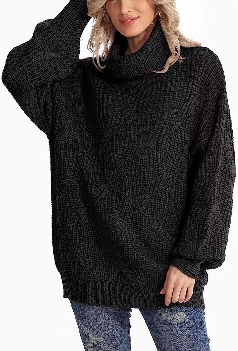 Women's Turtleneck Oversized Sweaters Knit Loose Oversized Pullover Sweater Top