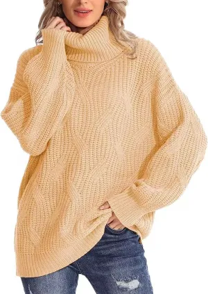 Women's Turtleneck Oversized Sweaters Knit Loose Oversized Pullover Sweater Top