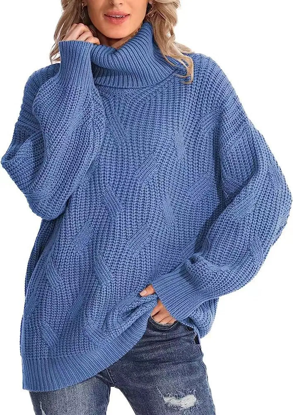 Women's Turtleneck Oversized Sweaters Knit Loose Oversized Pullover Sweater Top
