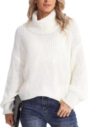 Women's Turtleneck Oversized Sweaters Knit Loose Oversized Pullover Sweater Top