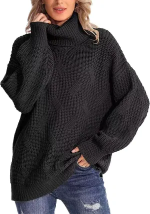 Women's Turtleneck Oversized Sweaters Knit Loose Oversized Pullover Sweater Top