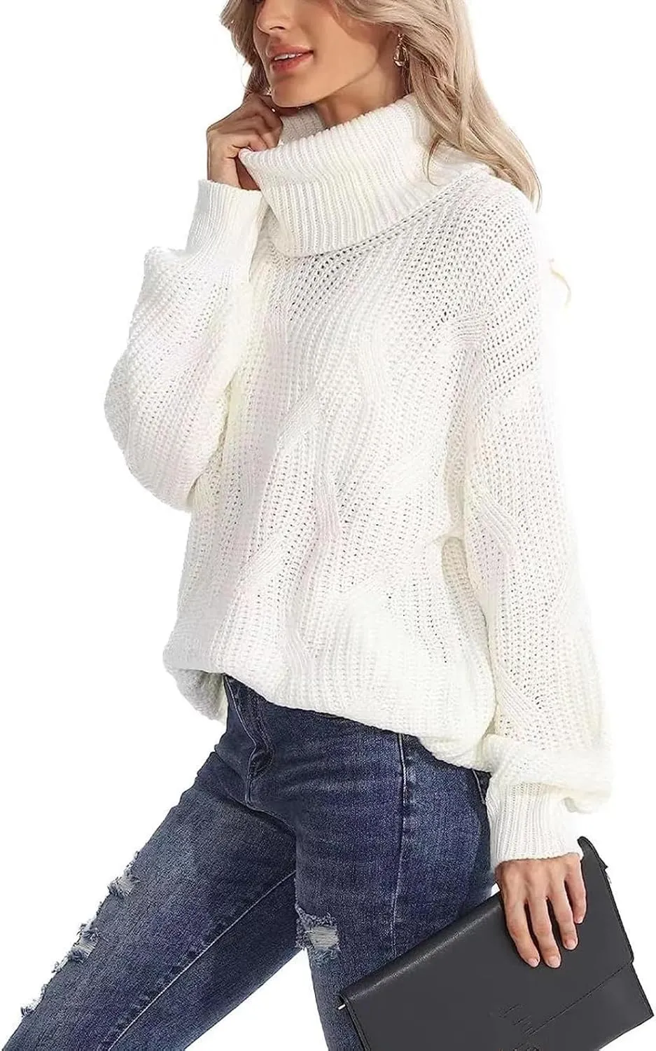 Women's Turtleneck Oversized Sweaters Knit Loose Oversized Pullover Sweater Top