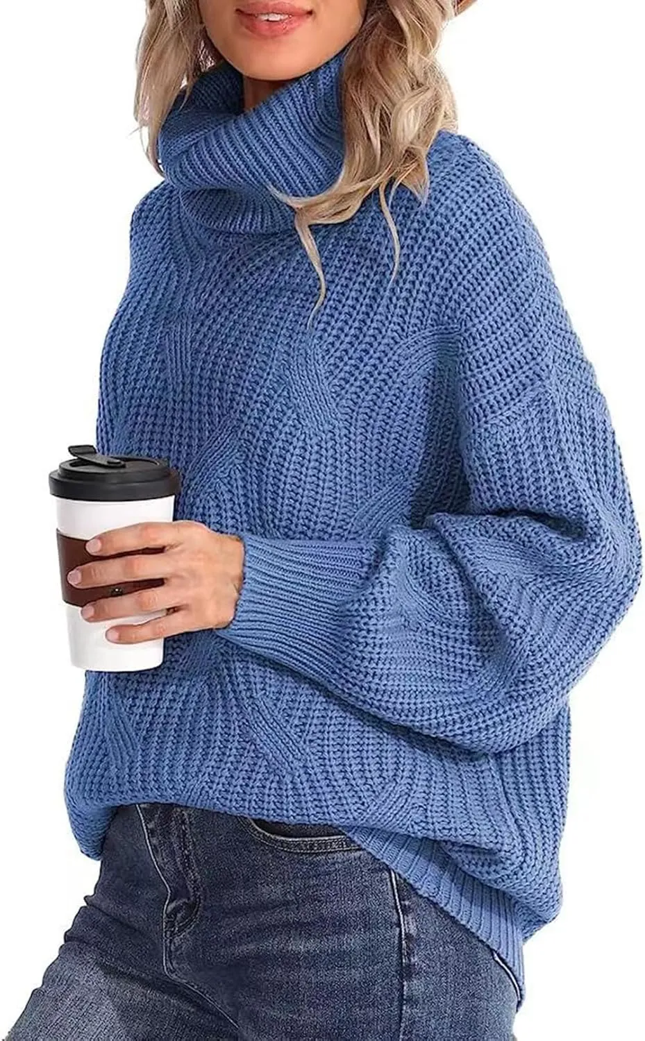 Women's Turtleneck Oversized Sweaters Knit Loose Oversized Pullover Sweater Top