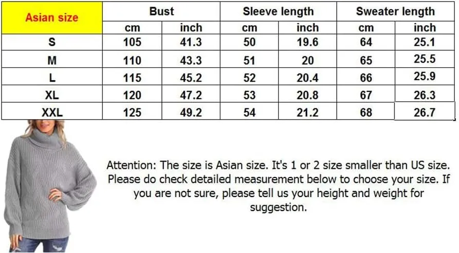 Women's Turtleneck Oversized Sweaters Knit Loose Oversized Pullover Sweater Top