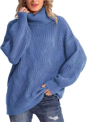Women's Turtleneck Oversized Sweaters Knit Loose Oversized Pullover Sweater Top